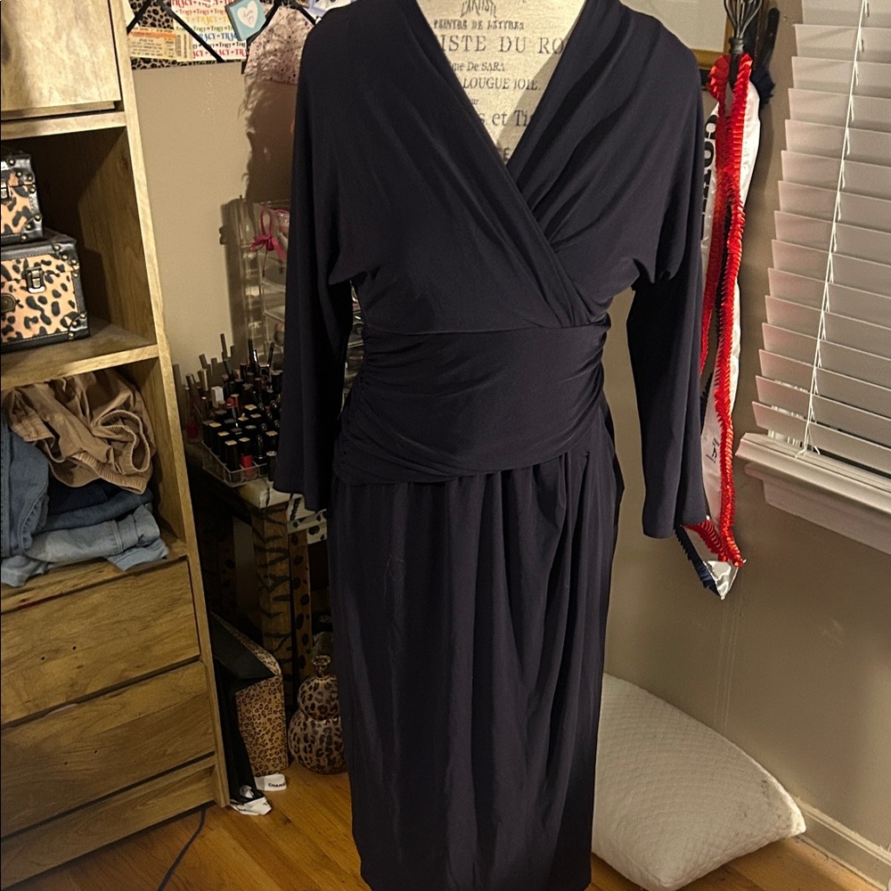 Chic Navy Suzy Chin for Maggie Boutique Long Sleeve Dress - 8
